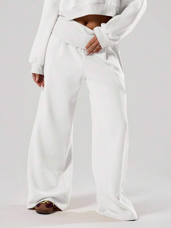 MUSERA 超宽腿翻折腰头运动裤 机场休闲夏季机场慢跑裤 假日运动裤