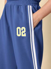 SUMWON 舞蹈队夏季短款上衣阔腿裤配套两件套运动队号练习服 - 藍色 - 查看 7