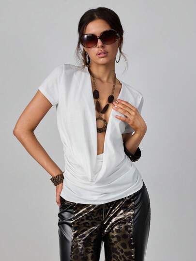 J-Fashion T-shirt tout-aller col bénitier rétro sexy pour festival de musique, style Y2K, pour femmes