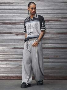 AXEPEAK Men's Elastic Waist Pockets Wide Leg Loose Casual Sweatpants - Light Grey - View 6