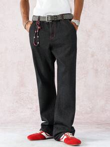 Manfinity Roghcode Vaqueros informales ceñidos y acampanados con bolsillos para hombre - Azul lavado oscuro - Ver 3