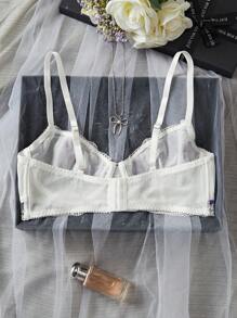 SHEIN 性感系列刺绣聚拢拼接女士文胸 - 白色 - 查看 2