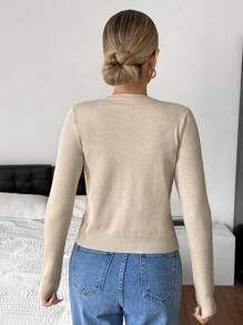 SHEIN Frenchy Cárdigan casual de manga larga de un solo abotonamiento de unicolor para uso diario, blusas de manga larga para mujer