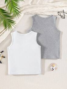 Toddler Boys' Knit Fabric Sleeveless Undershirt Set 2-Piece Ribbed Tank Tops With Cute Bear Graphic And Regular Fit Perfect For Everyday Wear,For Comfort And Breathability - Multicolor - View 2
