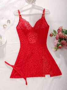 2件套女士性感蕾丝拼布睡袍套装