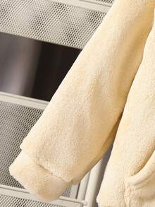 Young Boy极简卡其色毛绒长袖连帽衫和裤子两件套 - 彩色 - 查看 5