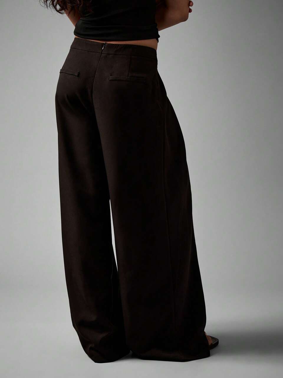 High Waisted Wide Leg Palazzo Trousers With Pleated Front
