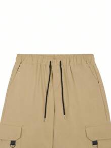 Manfinity Homme Men's Khaki Multi-Pocket Cargo Pants, Casual Tapered Leg Trousers, Fall - Khaki - View 4
