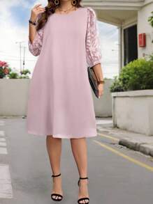 EMERY ROSE 大码女式网眼撞色黑色优雅黑色母亲节连衣裙春季女装