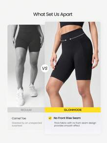GLOWMODE 6" Seamless Stretchy Sweat-Wicking Tummy Control No-Front Seam Butt Scrunch High-Rise Waist Biker Shorts Medium Impact Running Training Gym Studio Daily Active Wear