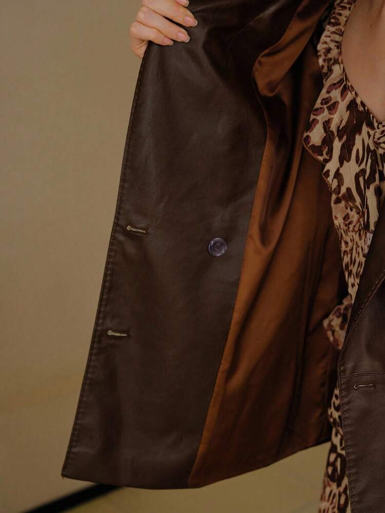 PU LEATHER FLORAL EMBROIDERY BLAZER