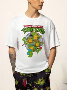 TEENAGE MUTANT NINJA TURTLES | SHEIN Men's Cartoon Turtle Pattern Short Sleeve Top And Pocket Pants Loungewear Set