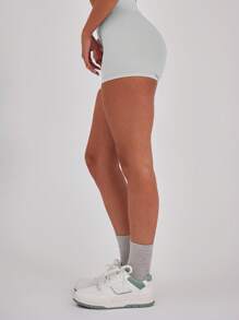 Musera Sport Cross Front Waistband Seamless Gym Shorts Only ,Padel, Tennis, Pickleball Gym Fitness Pilates Daily Casual - Light Grey - View 4