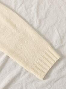 SHEIN 青少年女童杏色宽松圆领套头衫刺绣贴布针织毛衣，休闲百搭百搭上衣 - 杏色 - 查看 5