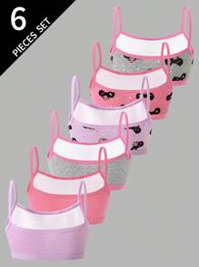 SHEIN 6件装女童嘻哈印花舒适纯棉吊带背心套装，适合青少年女孩返校时尚秋冬装 - 彩色 - 查看 2