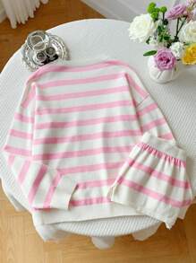 Comfortcana 2pcs Women Striped Sweater Set For Autumn Fall Clothes For Women,Women's Fall Clothes - Pink - View 2