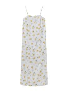 Irokai Floral Print Batwing Sleeve Loose Kimono Jacket And Spaghetti Strap Dress Set(Without Obi & Fan) Yukata - Yellow - View 3