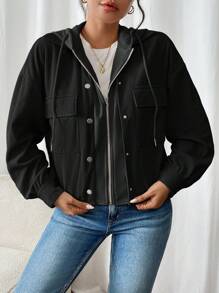 SHEIN Frenchy Áo khoác nỉ nhung chắp vá 2 trong 1 dành cho nữ mùa thu/đông - màu đen - Xem 5