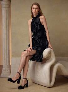 MOTF PREMIUM ASYMMETRICAL HEM TIERED LAYER DRESS - Black - View 8