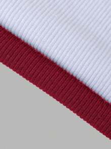 EURMUSE Cotton 2pcs Women Solid Color Ribbed Casual Tank Tops With Round Neck - Red and White - View 6