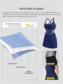 GLOWMODE Vestido FeatherFit™ con pantalones cortos incorporados, escote cuadrado, bolsillos laterales, agarre antideslizante, de secado rápido y transpirable, para tenis, golf, gimnasio y uso diario casual - Dark Blue - Ver 3