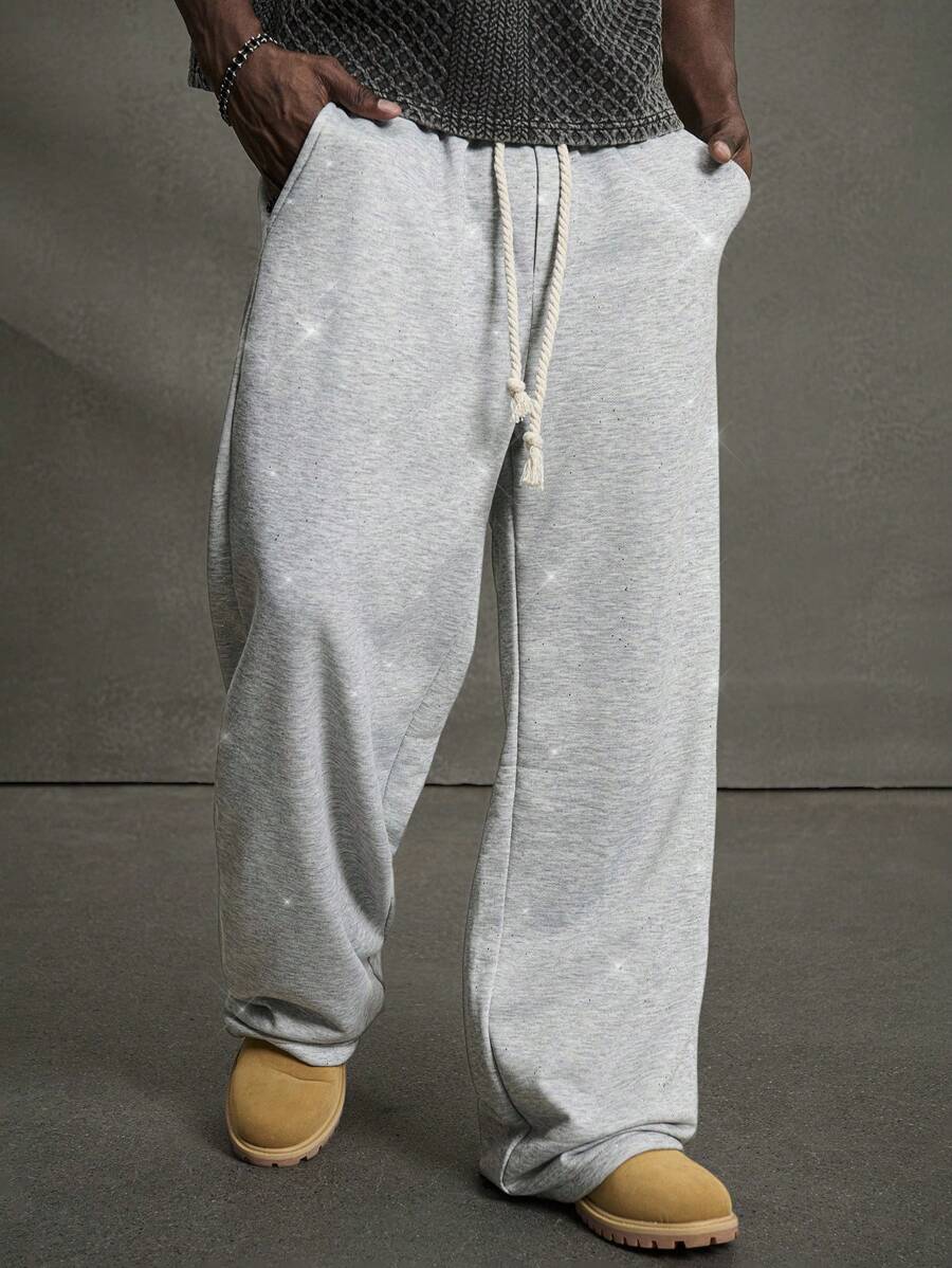 PAVTROS Manfinity Streetrush 男士休闲宽松直筒裤，带闪亮亮片设计，时尚，灰色宽松运动裤，超大运动裤，男士宽底运动裤，长裤，男士运动裤，男士灰色阔腿运动裤，男朋友礼物，男士街头服饰，万圣节，万圣节派对，街头服饰