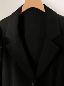 Modelyn Plus Size Sequin Chiffon Puff Sleeve Patchwork Fitted Blazer, Elegant Office Commuter Fashion Fall Cloth For Women - Black - View 5