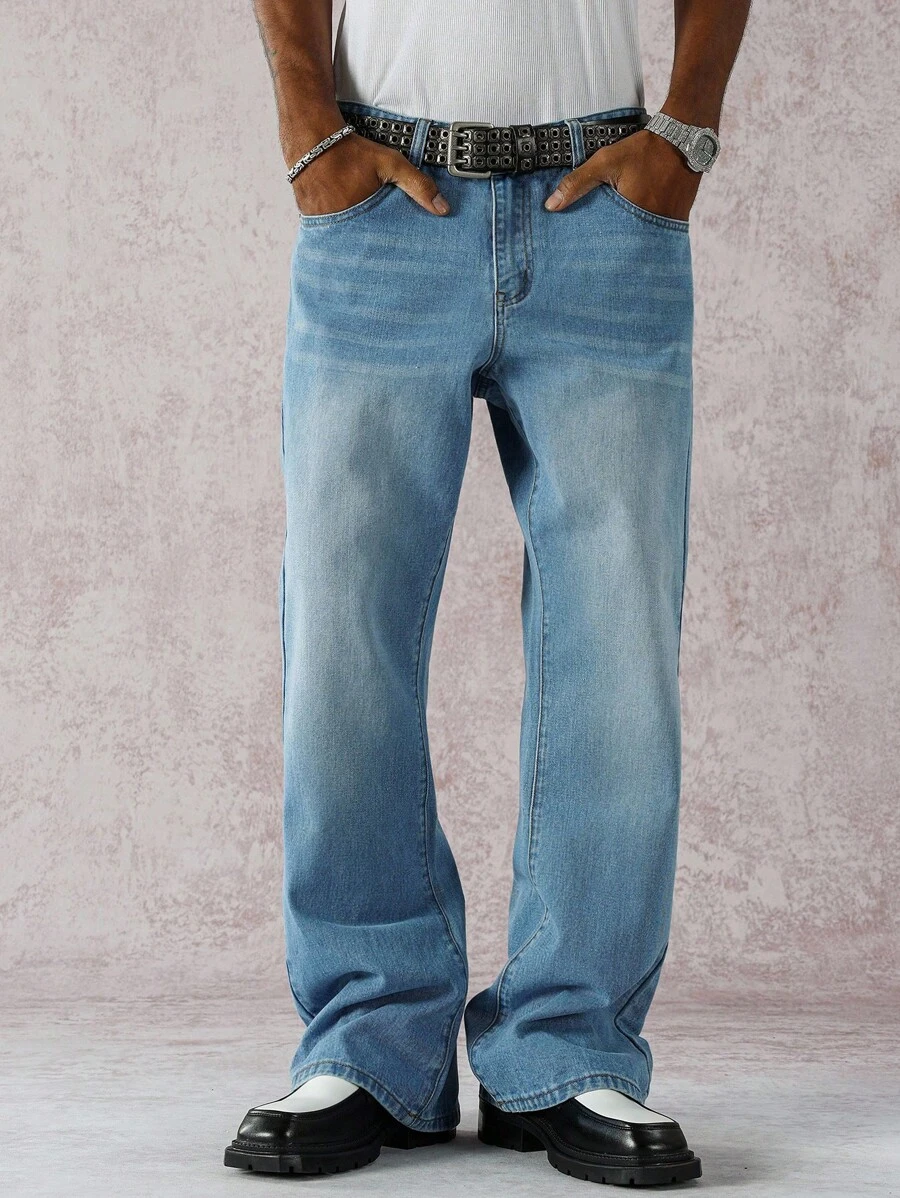 Manfinity Hypemode Men's Pockets Straight Leg Casual Flared Denim Jeans Light Blue Jeans For Men - Light Wash - View 1