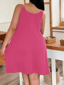 DUSKBASE Plus Size Casual Heart Print Camisole Nightgown - Hot Pink - View 2
