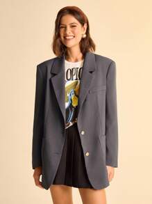 CAJUNI Blazer en tissu marron unicolore bohème décontracté rétro pour femmes - Tabac - Voir 5