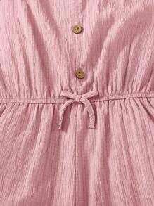 SHEIN Tween Girls Twist Vest-Style Casual Jumpsuit With Front Buttons Decorated In Woven Texture Material, Suitable For Spring Outings, Pastoral Style, Garden Afternoon Tea, Casual Outings - Baby Pink - View 7