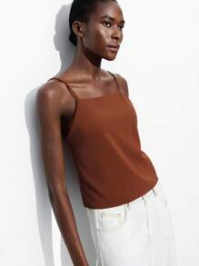 Maija Nueva Camiseta de Tirantes Ajustable y Espalda Descubierta para Mujer, Primavera/Verano - Marrón - Ver 5