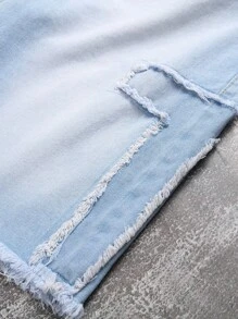 Manfinity ZONE917 男士休闲破洞口袋牛仔短裤 - 淺色水洗藍 - 查看 3