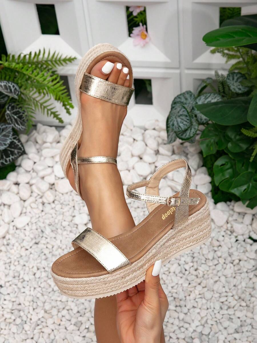 Styleloop 女士编织绳厚底坡跟凉鞋，度假风格波西米亚风复古美式西部音乐节派对装