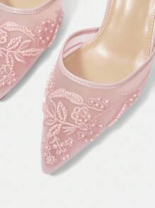 CUCCOO HITCHD Giày cao gót lưới màu sâm panh thêu ren mũi nhọn thanh lịch dành cho nữ, giày cô dâu cho buổi hẹn hò lãng mạn, đám cưới, tiệc tối - Màu Hồng baby - Xem 10