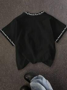 SHEIN 洛杉矶哥特字体短袖圆领 T 恤，休闲简约风格，适合夏季，时尚青少年男孩 - 酷炫、帅气、独立、有态度 - 彩色 - 查看 2