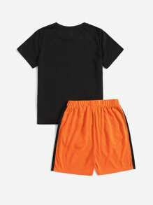 SHEIN Bolty Tween Boy Basketball & Slogan Graphic Tee & Shorts