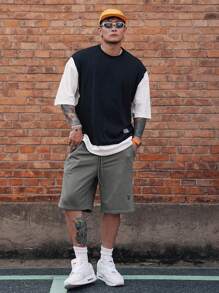 DAZY 男士几何图案设计灰色休闲短裤，夏季 - 灰色 - 查看 6