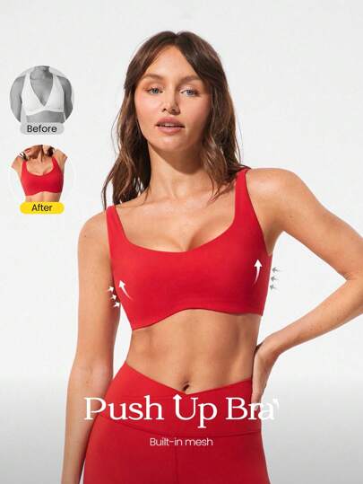 GLOWMODE FeatherFit™ Sculpt Push Up Power Play Compressive Built In Mesh Straps Removable Cups Back Demi Sports BH Medium Impact Running Jogging Workout Gym Training Active Fall