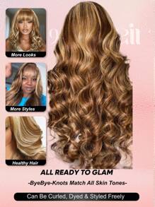 ALL READY WIG 13x4 预全蕾丝前额蜜金色挑染蓬松波浪窗帘刘海假发层次框架脸部预剪预漂白预拔魔法耳片适合所有头型 100% 真人发假发可染色加热 9AM 头发 - S4/27 - 查看 3