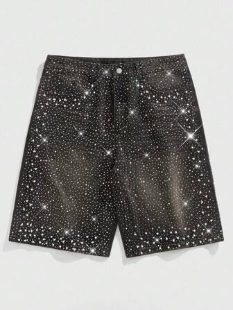 Street Life Pantaloncini di jeans larghi con perle da uomo