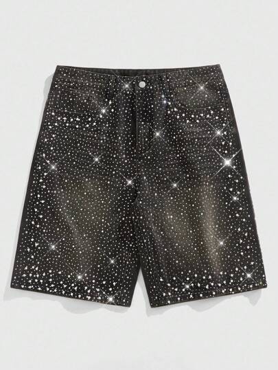 Street Life Shorts en jean ample avec perles pour hommes