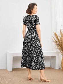 Miaspire Paisley Print Women's Mid-Length Vacation Dress, Summer Mothers Day Outfit Gift For Mom,Fall Women Clothes,Vintage Clothes Women,Old Money Style Women,Teacher Outfits For Women,Airport Outfit Women Women Midi Dress Casual Long Dress Summer Dress Floral Midi Dress Black Floral Dress,Country Outfits Women,Flowy Dress