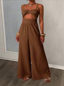 Slaydiva Quần dài ống rộng nữ chất liệu vải dệt họa tiết, kiểu dáng mới cho mùa xuân hè, thích hợp cho kỳ nghỉ, đám cưới, lễ hội âm nhạc, tiệc tùng, dạo phố, nghỉ mát biển, phong cách Bohemian. - Màu nâu Sô-cô-la - Xem 4