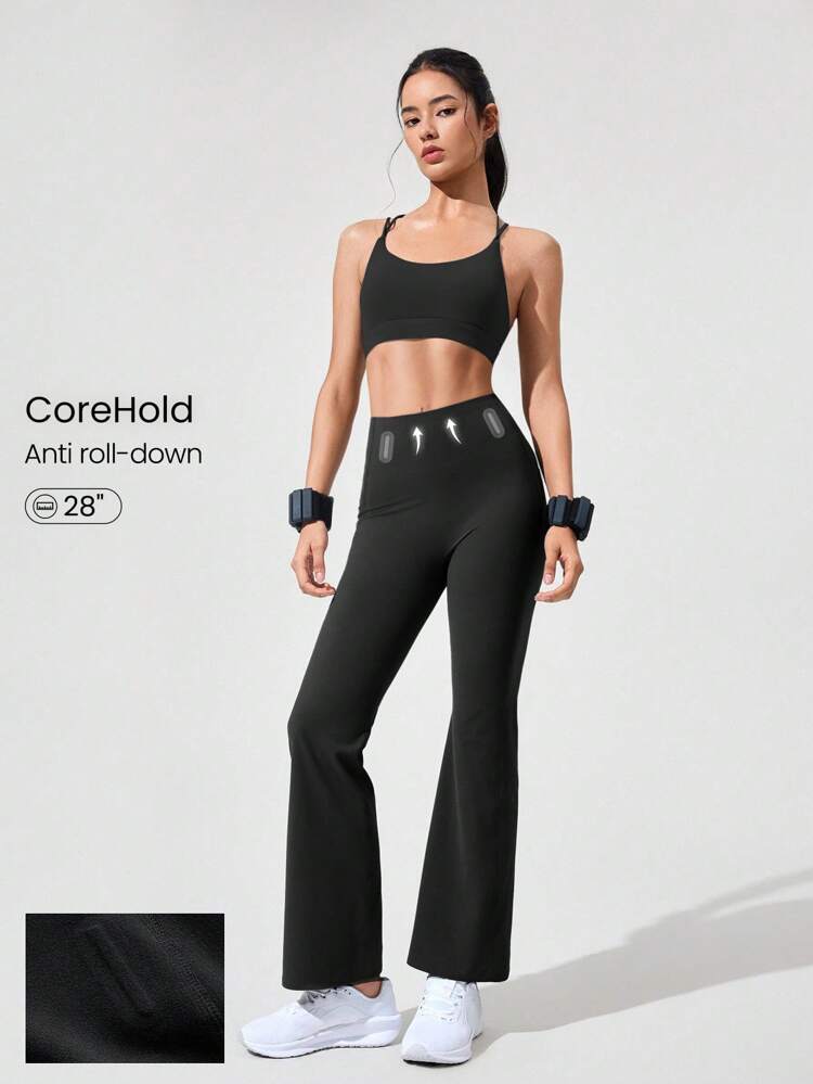 28" CoreHold FeatherFit™-Sculpt Flare & Flex No Slip Fit Boning Tummy Control No Front Seam Flare Leggings With Side Pockets Medium Impact Workout Jogging Gym Training  Spring Summer
