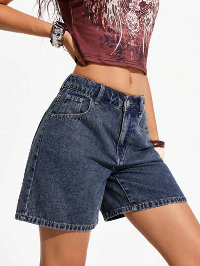 Jeanoix 女士休闲水洗牛仔短裤，蝴蝶刺绣，夏季