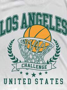 SHEIN Leap Crew Tween Boy Casual Basketball Print Short Sleeve T-Shirt, Suitable For Summer - White - View 5