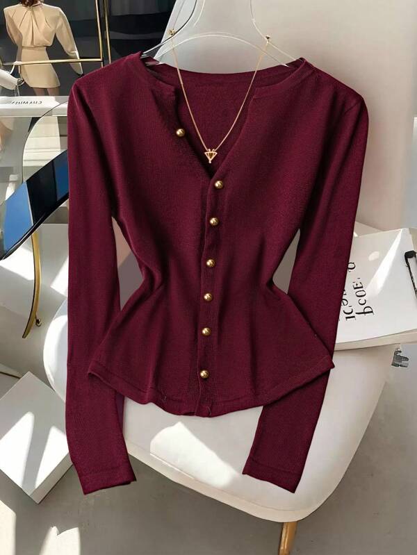 GlowEve New V-Neck Cardigan Vest For Women, European And American Style Solid Color Elegant Versatile Minimalist Fashion Knit Top