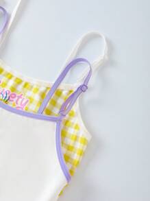 LOONEY TUNES X SHEIN Tween Girl Plaid And Cartoon Pattern Camisole Top And Boxer Shorts Undershirt Set - Purple - View 8