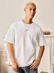 SWAVVY 休闲日常男士T恤 FREEDOM 地球元素图案印花宽松圆领短袖T恤 - 白色 - 查看 2